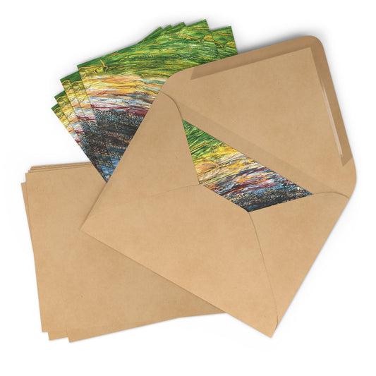 Lot de cartes de correspondance avec motifs abstraits en gris et violet.
