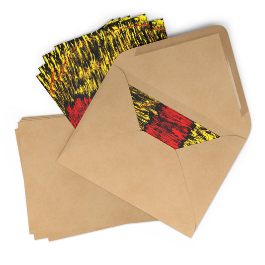 lot Carte de naissance avec reproduction d’une peinture abstraite en rouge et jaune
