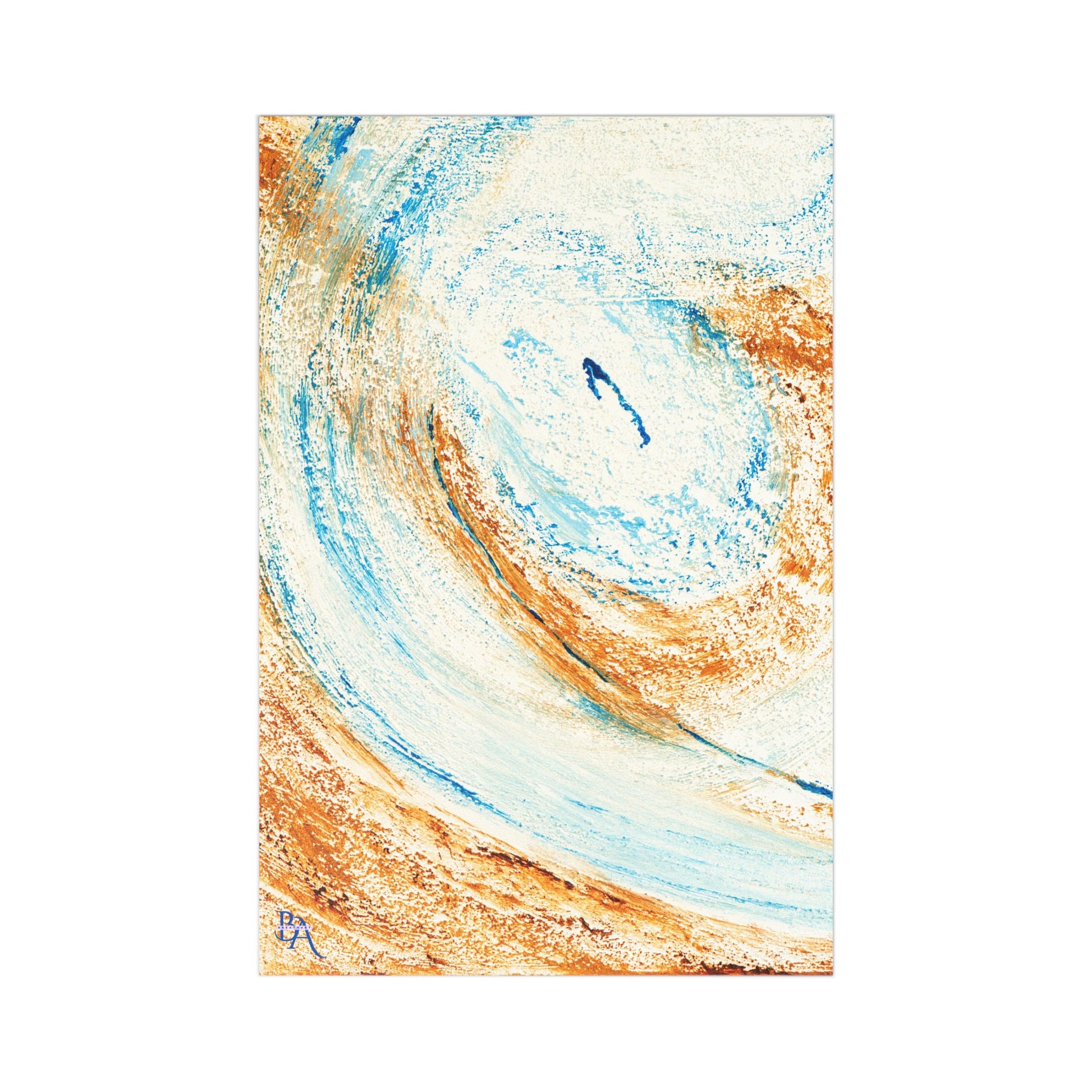 Carte de Noël avec art abstrait en turquoise et crème, pour homme et femme.
