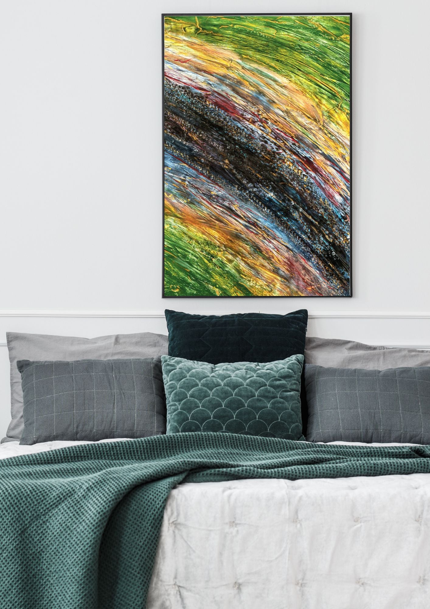 Affiche murale d’art abstrait aux couleurs d'émotion de sérénité et de voyages  – Une œuvre qui réchauffe l’espace et crée une atmosphère accueillante.