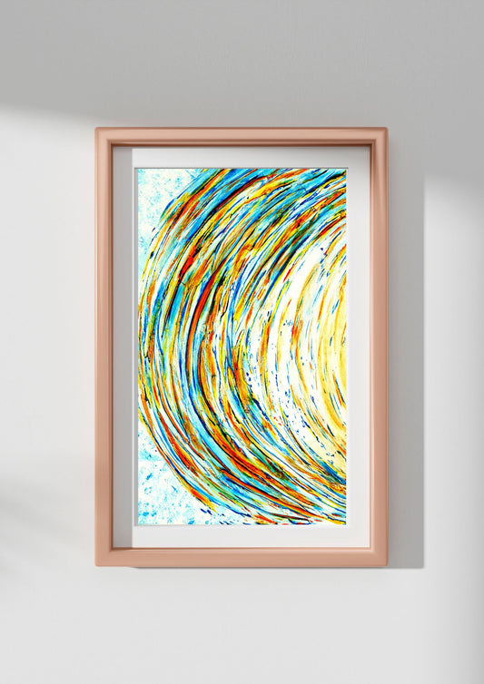 Tableau abstrait contemporain en bleu et jaune. Un choix élégant et intemporel pour un décor chic.
