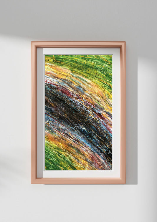 Tableau abstrait contemporain en vert gris et or – Un choix élégant et intemporel pour un décor chic.