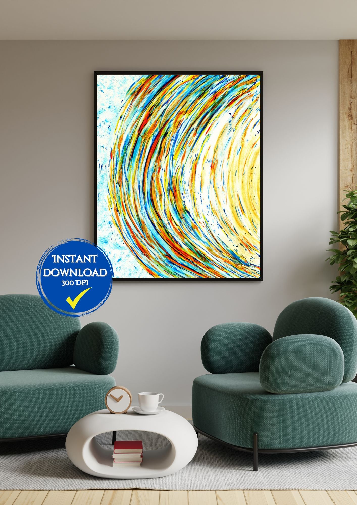 Espace Bleu et jaune : Un mélange audacieux de jaune et bleu qui attire l’œil. Parfaite pour un salon contemporain. #bleuetjaune #ArtModerne

