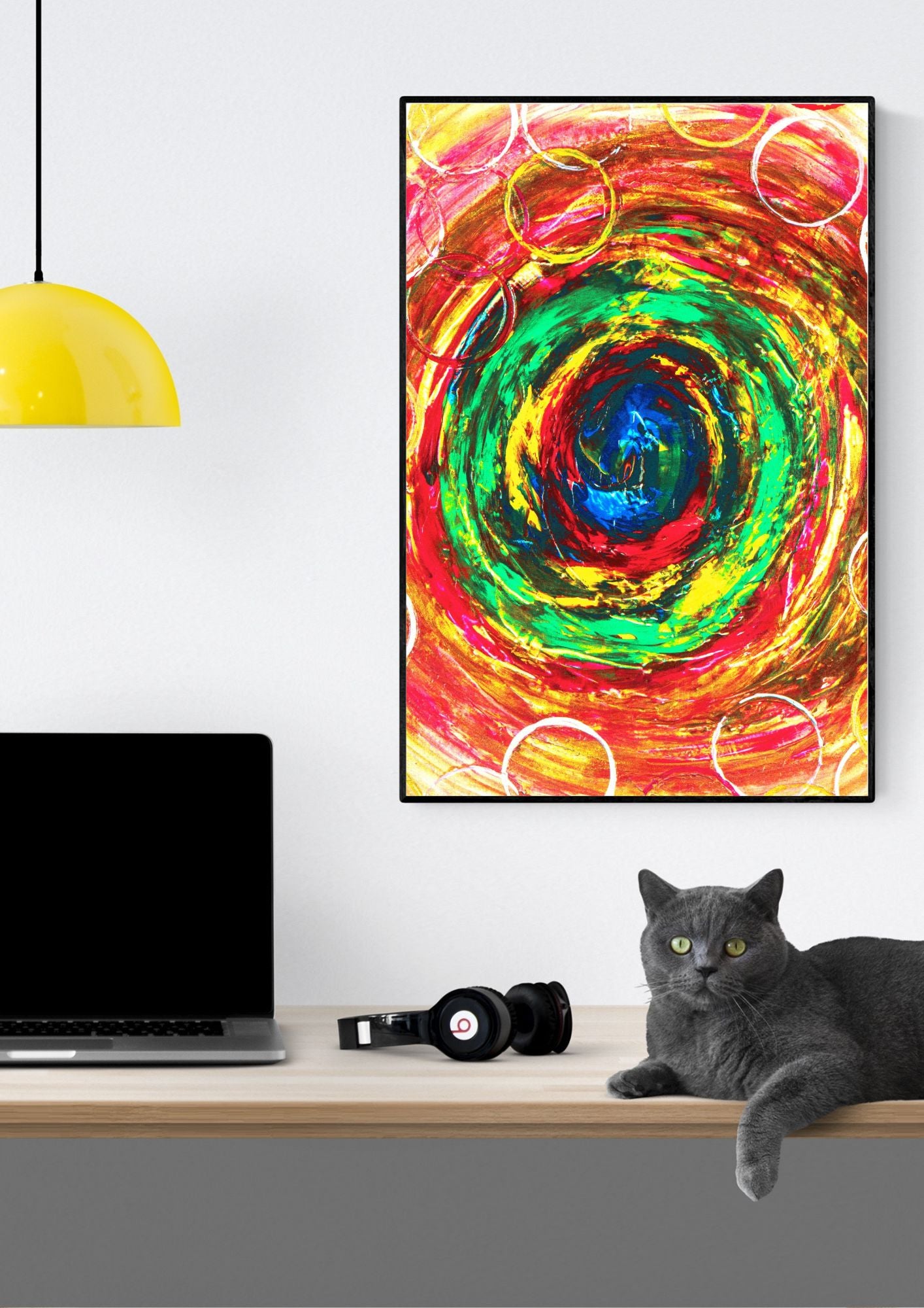 Peinture abstraite en dégradés colorés multicolor. Une pièce douce et apaisante qui invite à la rêverie dans votre décoration d'intérieure.